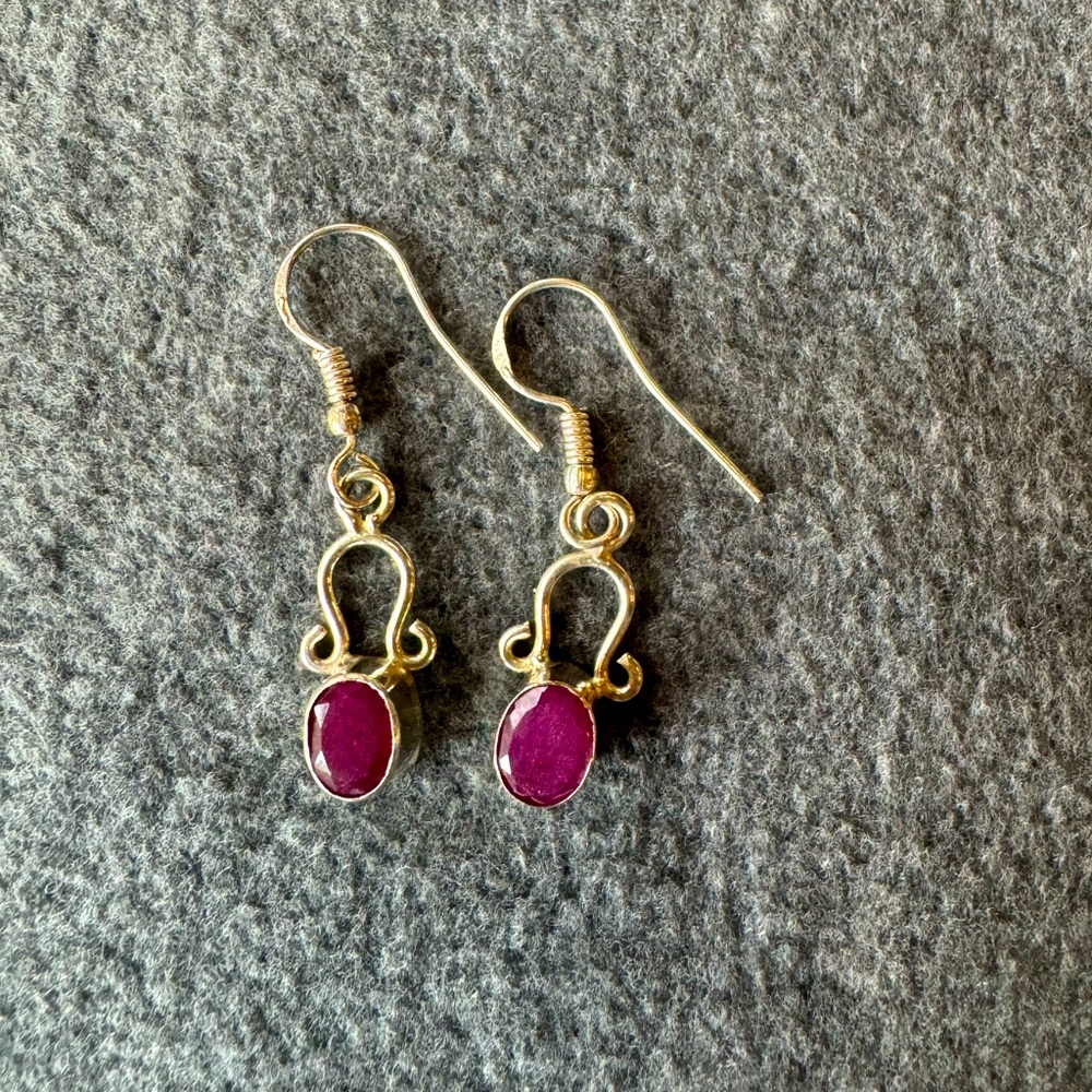 Handmade Roughcut Ruby earrings Sterling Silver